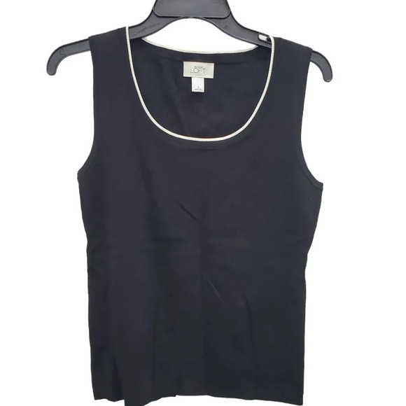 Ann Taylor LOFT Women's Black Preppy Rayon Blend Ribbed Knit Sleeveless Shell S‎ - Picture 1 of 5